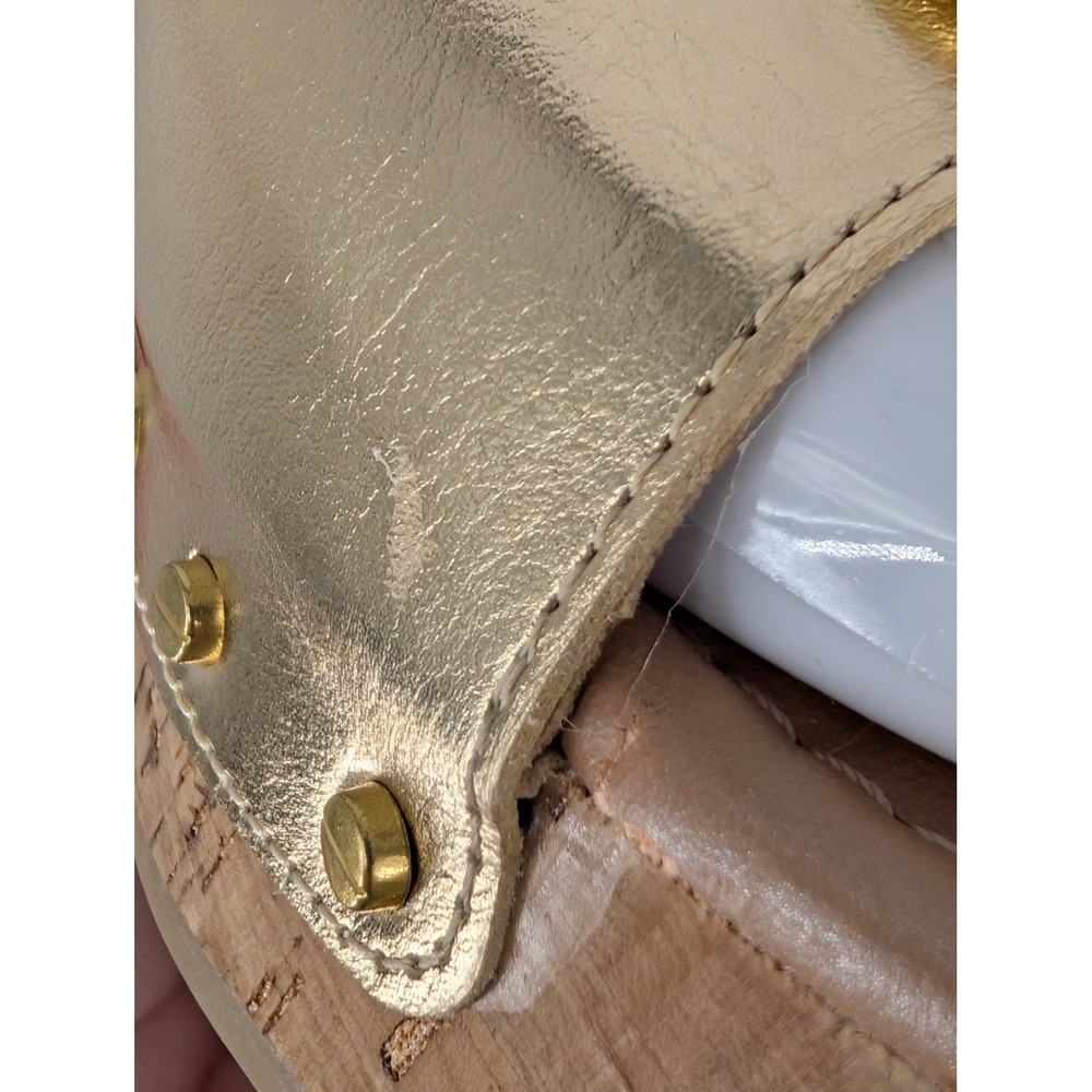 Time and Tru Gold Metallic Wedge Sandals 6 Cork Platform Studded Buckle Glam - Picture 8 of 10